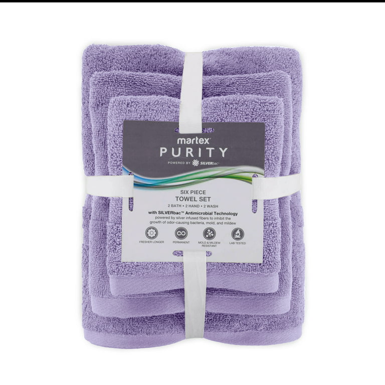 Martex 6-piece Luxury Towel Set, 2 Bath Towels 2 Hand Towels 2 Washcloths -  600 Gsm 100% Ring Spun Cotton Highly Absorbent Soft Towels For Bathroom -  Ideal For Everyday Use, Hotel & Spa - (Purple) 
