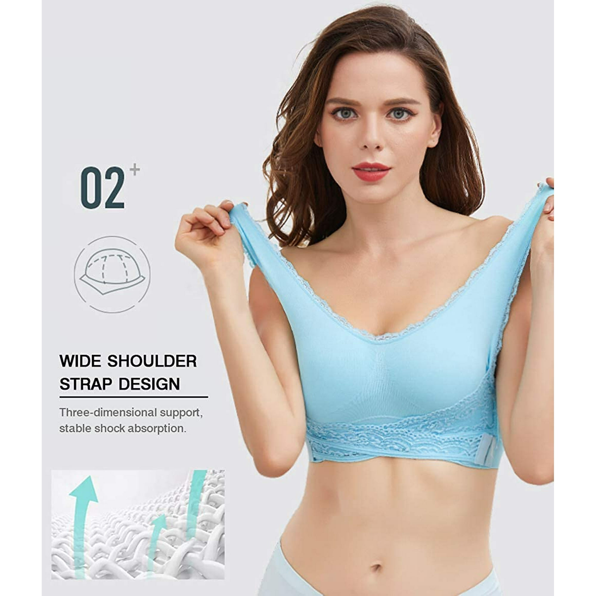Caramia Bra for Women Full Support Wireless Bras Seamless Push Up Bra Front Cross Side Buckle Lace Bras