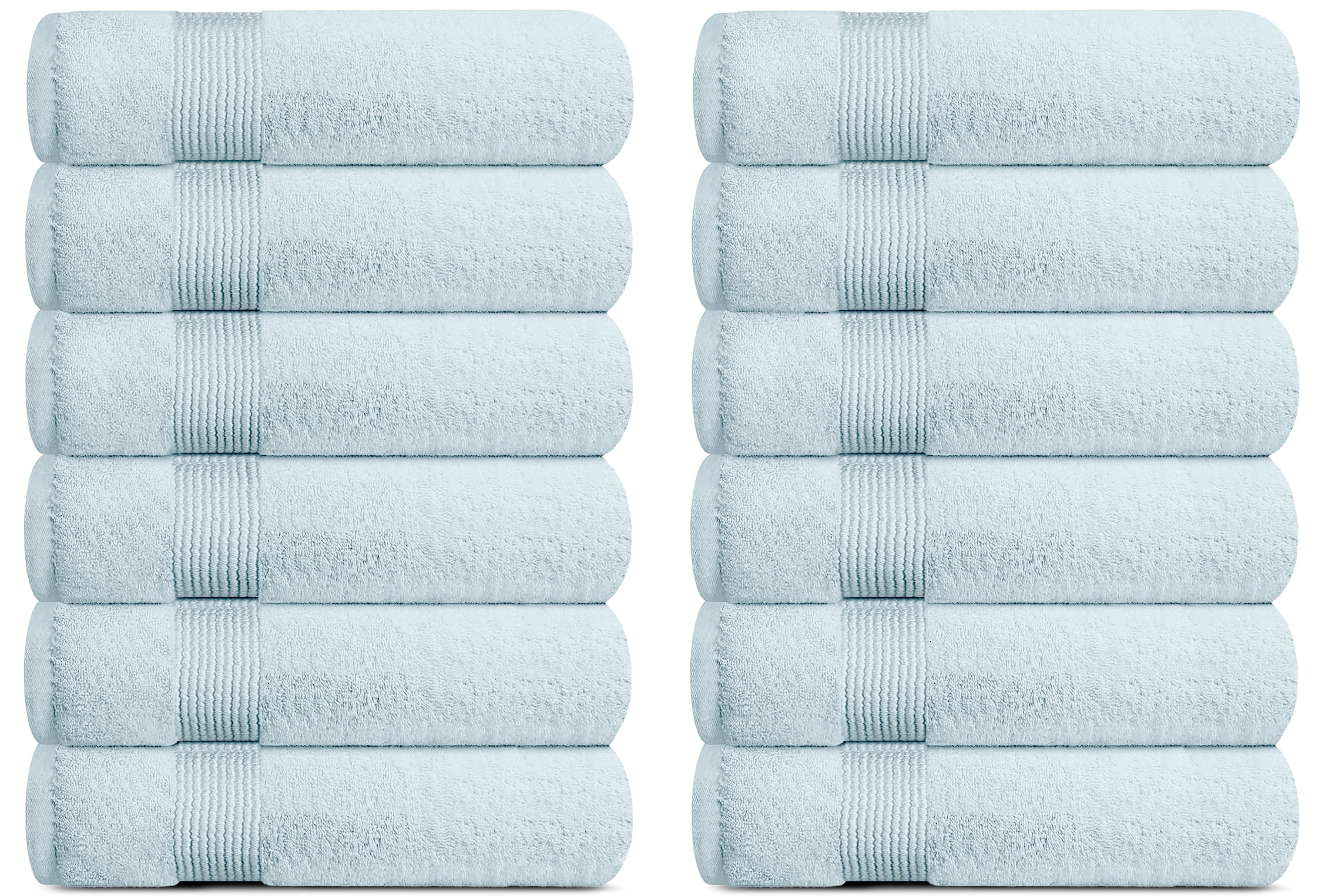 Resort Collection Soft Washcloth Face & Body Towel Set | 12x12 Luxury Hotel Plush & Absorbent Cotton Wash Clothes [12 Pack, Light Blue]
