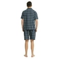 Vulcanodon Mens Cotton Pajama Set Plaid Lounge Bottoms Button Down Sleepwear Dark Blue 1813