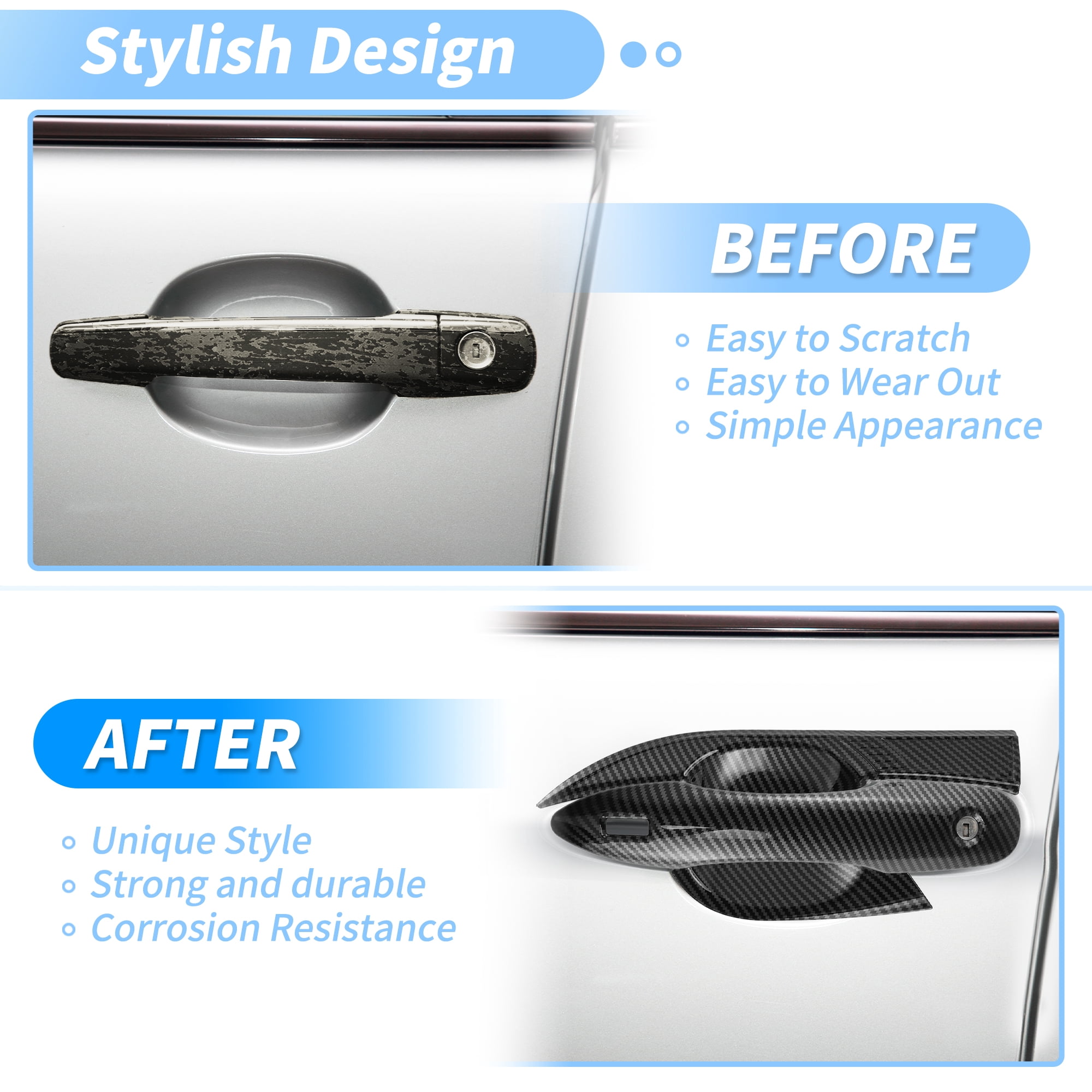 Unique Bargains Exterior Door Handle Cover for Toyota Camry 2018-2024 Black Carbon Fiber