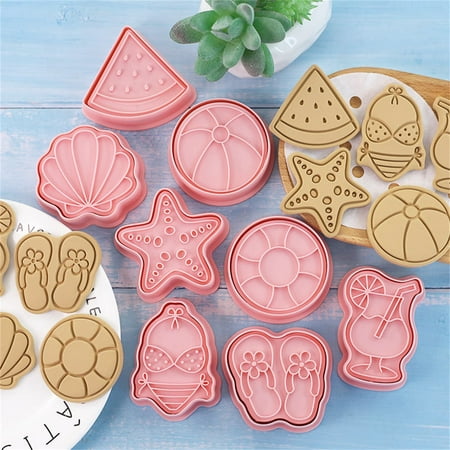 

3D Cookie Cutters and Stamper Biscuit Cutters Embossing Fondant Baking Tool Sugar Craft Cake Decoration Cookie Stamps Set of 8