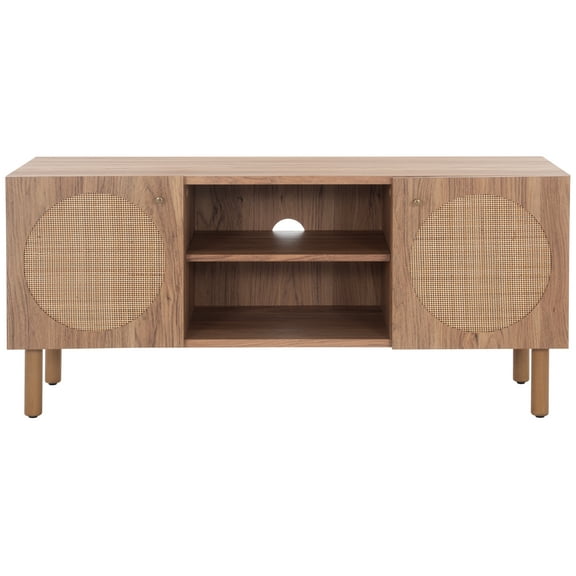 SAFAVIEH Ophelia Coastal 2 Door 2 Shelf Media Stand, Oak (46.9 in. W x 15.5 in. D x 21 in. H)