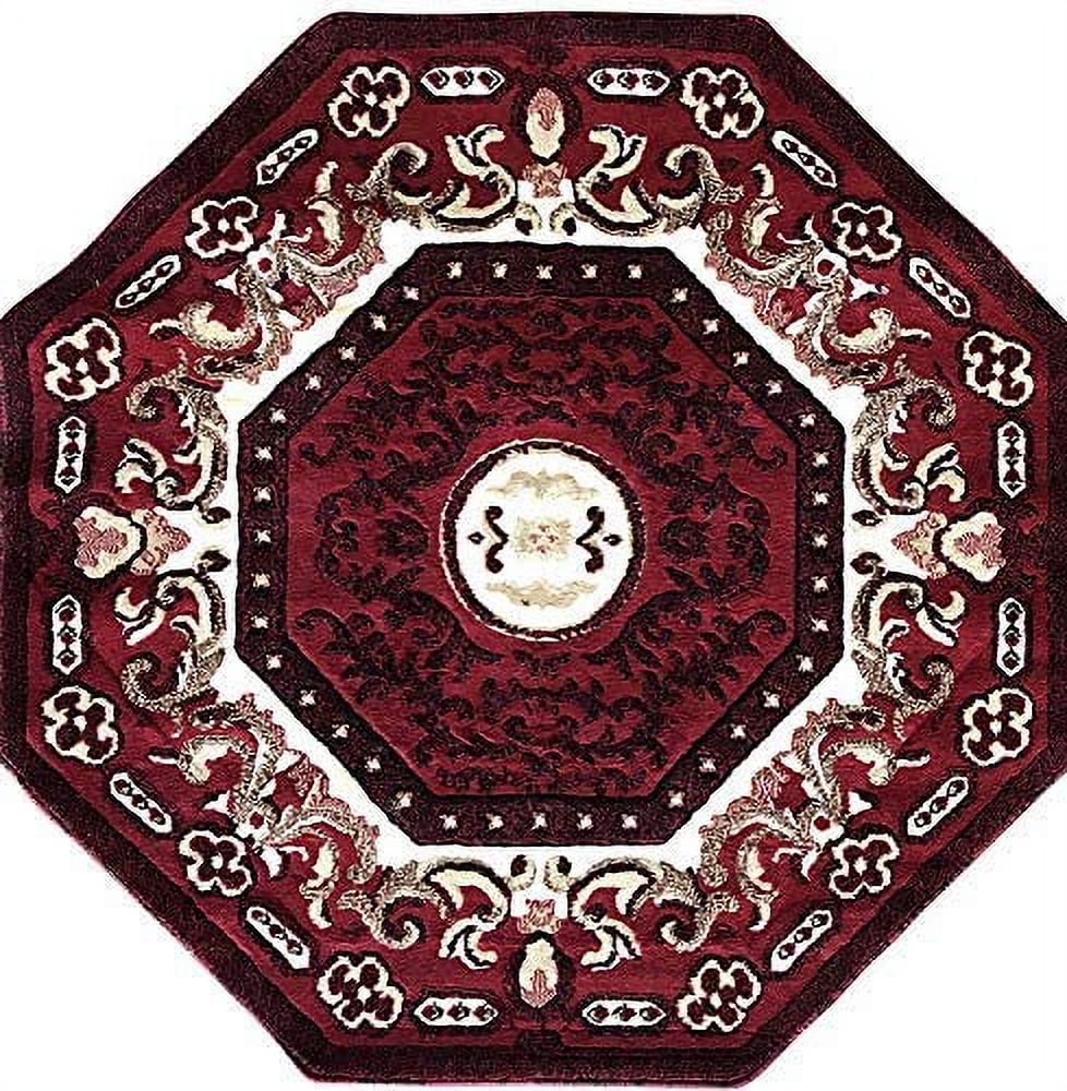 Traditional Octagon Persian Oriental Area Rug Red Black Beige Design