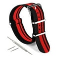 thumbnail image 2 of Watch Band, Nylon NATO Strap - Ballistic Nylon with Stainless Steel Buckle, for Watches & Fitness Devices, Black-Red, 24mm, 2 of 7