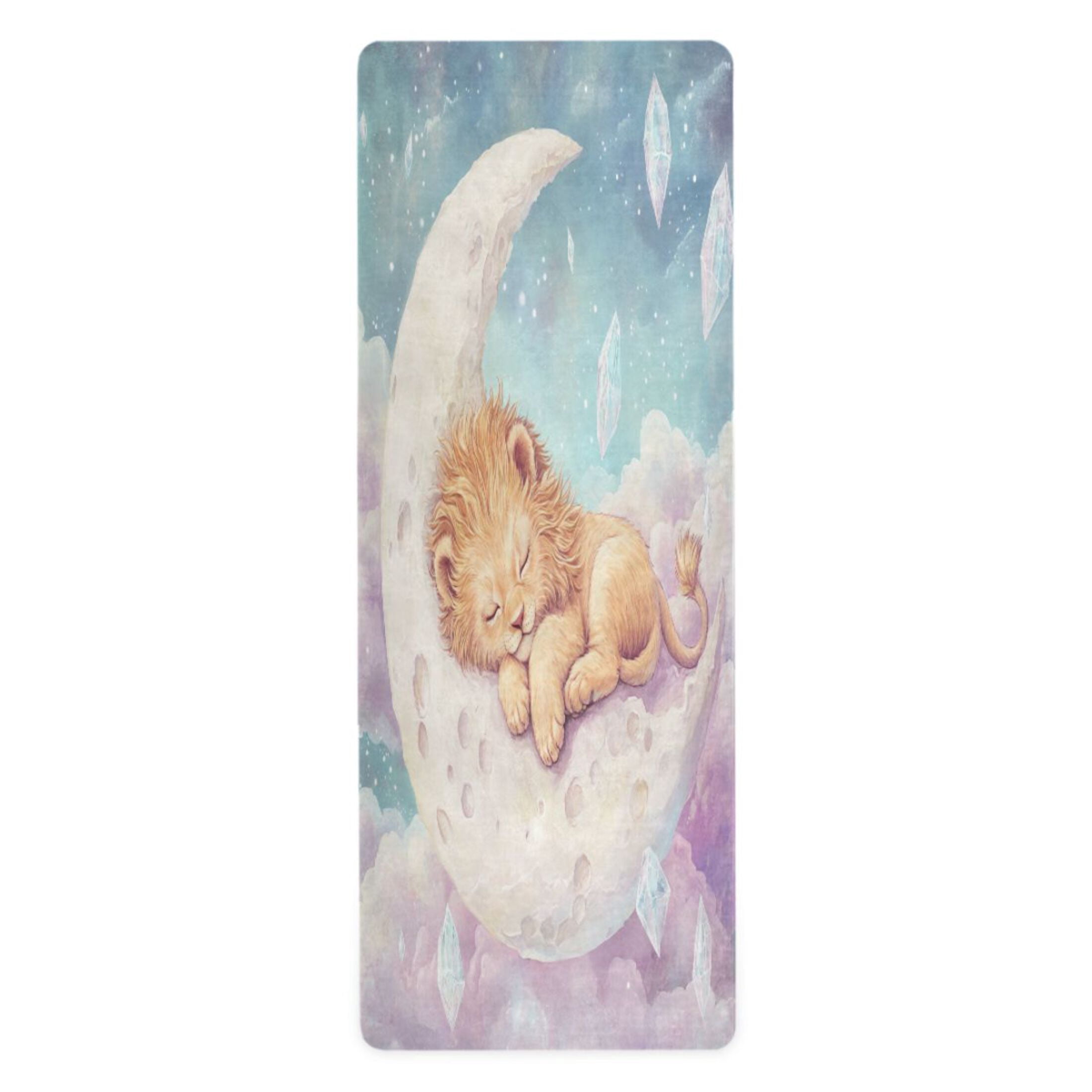 BZSMCE Yoga Mat Women Lion Cub Sleeping on Moon Fitness Mat