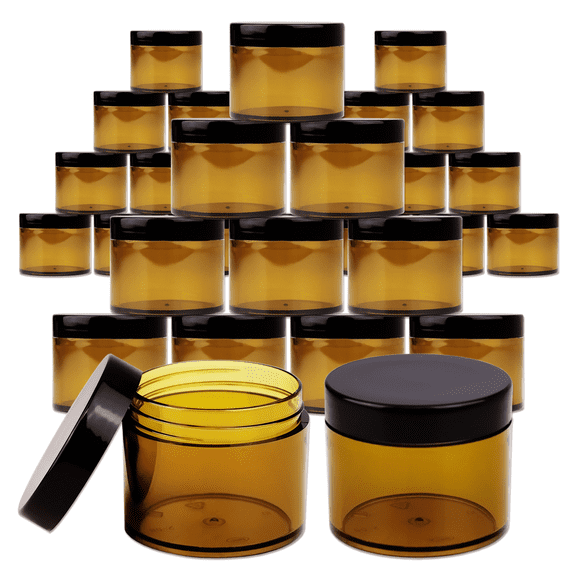 2oz/60g/60ml High Quality Acrylic Leak Proof Amber Container Jars with Black Lids 36 pcs