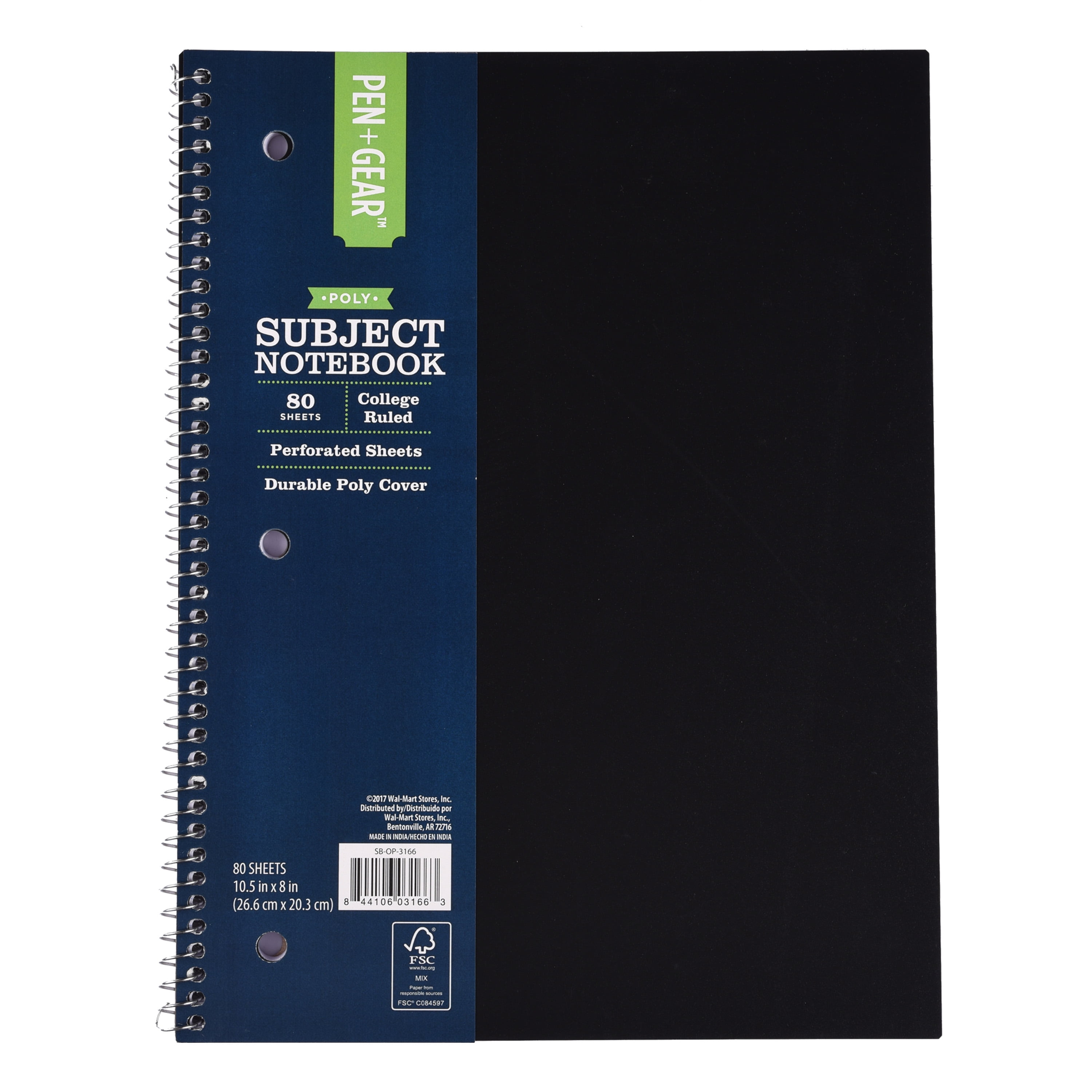 PEN+GEAR POLY NOTEBOOK 10.5IN X 8IN, 80CT, CR, BLACK