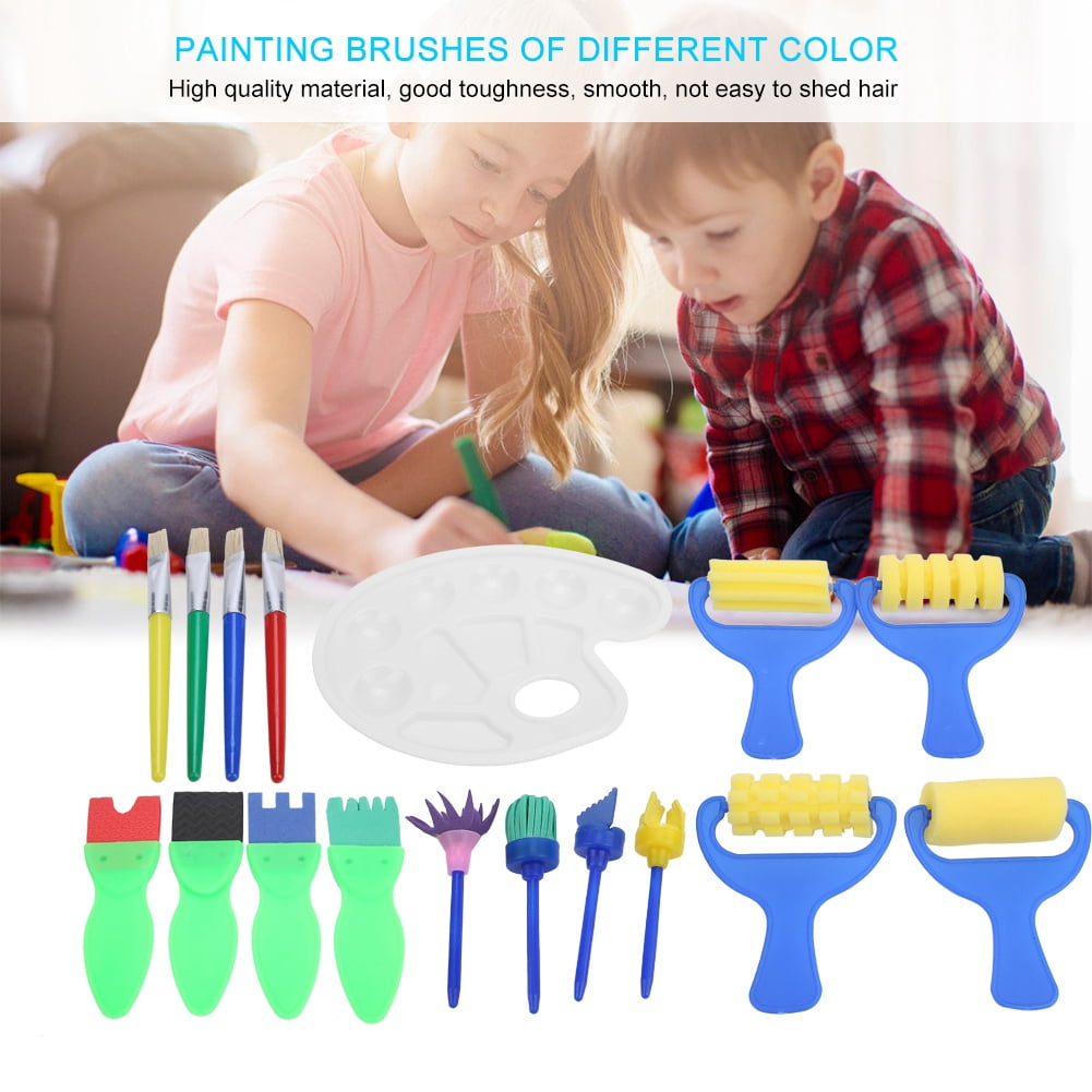 Kritne 17pcs Kids Painting Supply Brushes Sponge Paint Brush Toy Palette Tool Drawing Set for