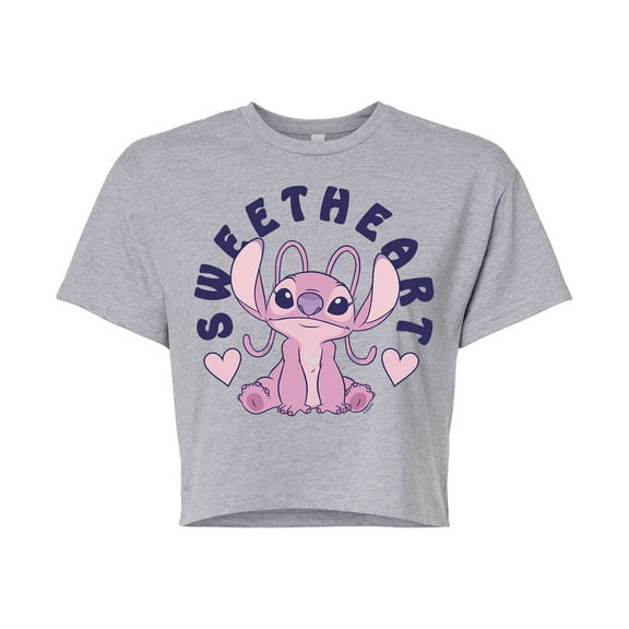Lilo & Stitch - Valentine's Day Angel Sweetheart - Juniors Cropped Cotton Blend T-Shirt