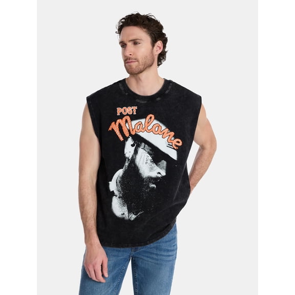 Post Malone Men's & Big Men's Washed Sleeveless Cotton Muscle Tank Top, Sizes XS-3XL