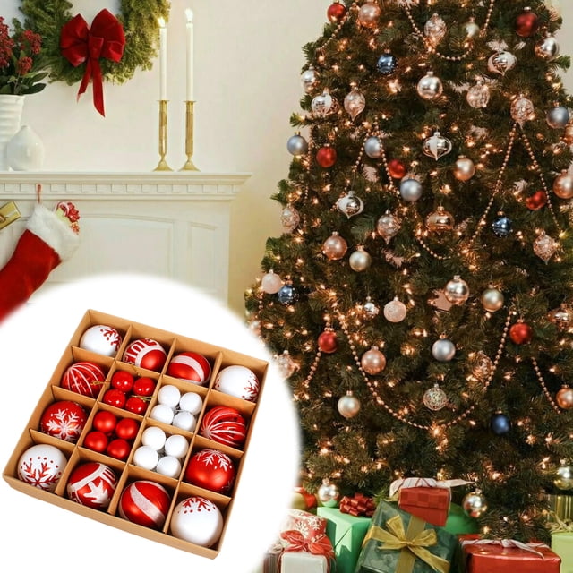 Fiudx Bolas Navideñas de Colores, Plástico Irrompible, Juego de 44 Piezas, Adornos Dorados y Rojos, Fáciles de Colgar, Decoración para Fiestas, Adornos Vibrantes para El Árbol, Tamaño 6 Cm