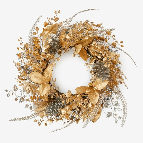 BrylaneHome Pre-Lit Gold & Silver Wreath