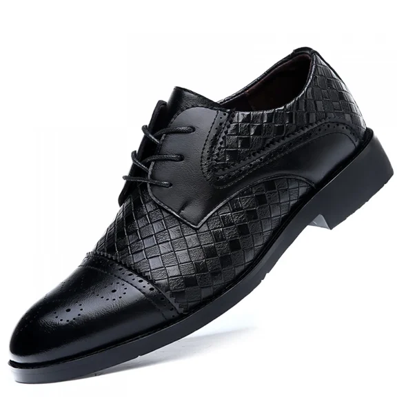 Men's Business Casual Dress Shoes Classic Wingtip Lace-Up Brogues Modern Formal Woven Leather Oxfords