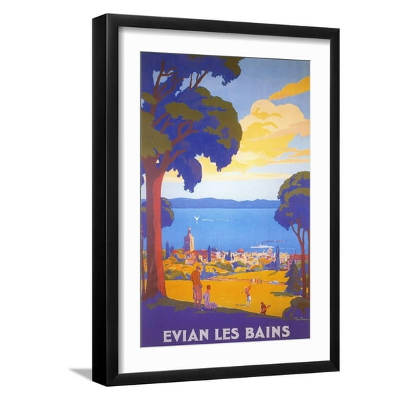 Art.com Travel Poster for Evian Les Bains Art Print, Black Frame Wall Art, 17" x 23"