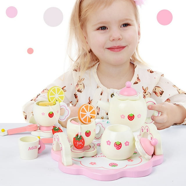 Phenofice 1 Set Dollhouse Tea Set Wood Assorted Color for Girls Knowledge Expansion Children's Day