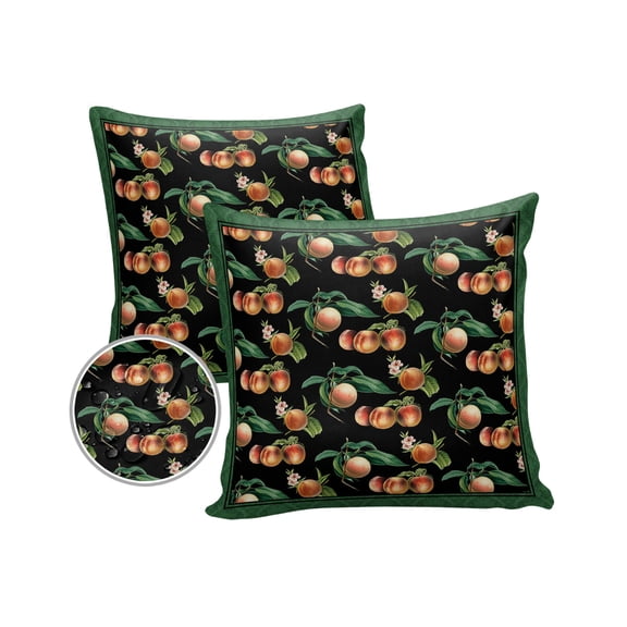 Pack of 2 Outdoor Pillow Covers, Plant Peach Fruit Green Vintage Texture Waterproof Square Throw Pillowcase Cushion Decorative Pillow Covers for Couch Patio Tent, 20x20 in