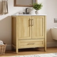thumbnail image 2 of Modern Freestanding Bathroom Vanity with Ceramic Sink & Storage, 30'' Bathroom Cabinet with Doors and Drawer, Natural Wood, 2 of 8