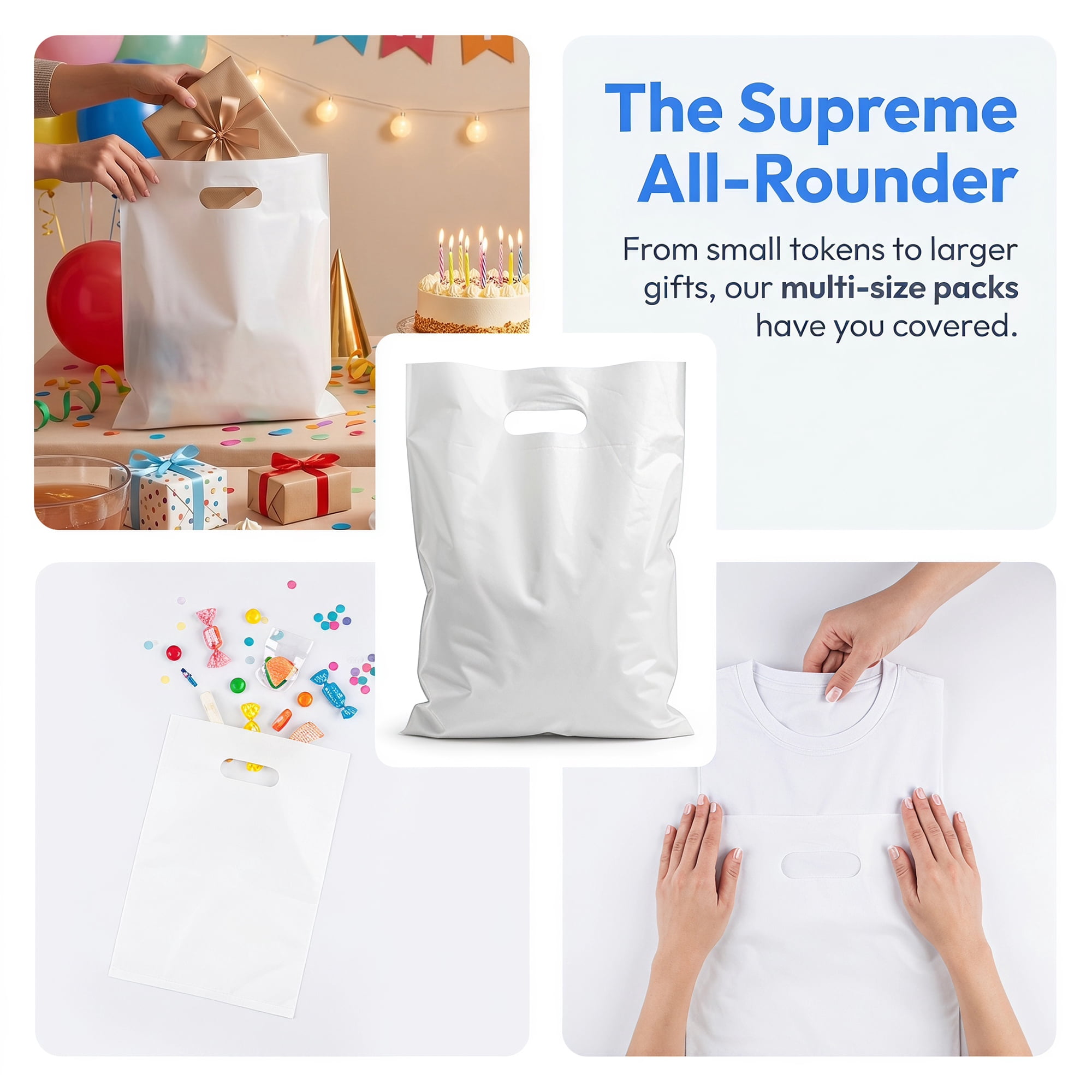 Unique Bargains 50Pcs Premium Waterproof Gift Bags White 9.8" x 13.8"