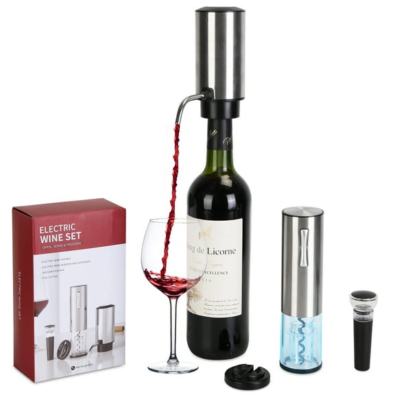 4 in 1 Electric Wine Bottle Opener Gift Set - Rechargeable Automatic Wine Bottle Corkscrew Opener with Wine Dispenser Aerator, Vacuum Stopper and Foil Cutter, Stainless Steel