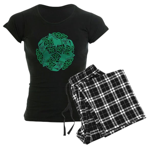 CafePress - Celtic Irish Horses St Patri Women's Dark Pajamas - Women's Short Sleeve Print T-Shirt and Pants Dark Cotton Pajama Set