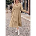 thumbnail image 5 of Collared Button Front Tiered Dress for Women Mid-Calf Length Beige Medium, 5 of 5