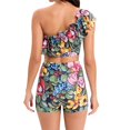 thumbnail image 3 of Womens Two Piece Swimsuits Ruffle One Shoulder Bathing Suit Floral Print Swimwear with Boyshorts, 3 of 6