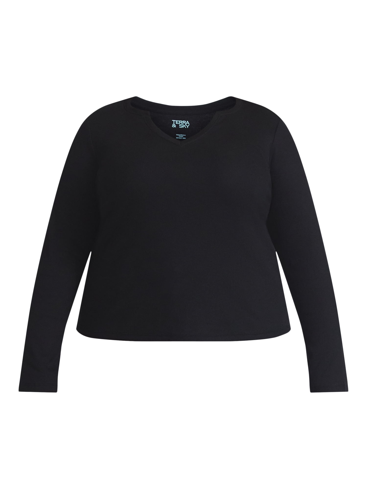 Terra & Sky Women's Plus Long Sleeve Notch Neck Top