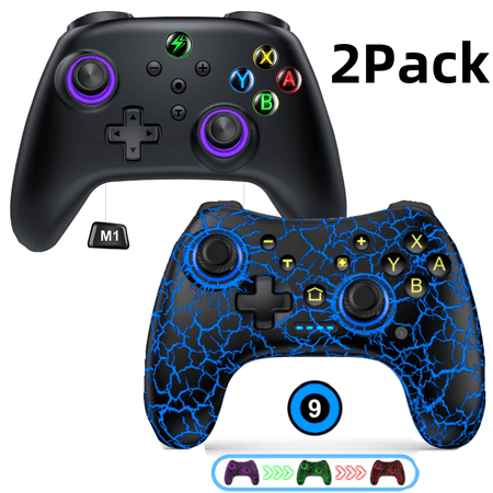 2 Pack Switch Pro Controller for Nintendo Switch Controller/Switch Lite/OLED, Wireless Switch Controllers with LED Light, Programmable, TURBO & Wakeup