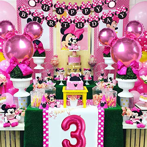 Minnie Party Decorations Supplies 3rd Minnie Mouse Birthday For 3 Year Old Girl With Minnie Balloons Cake Topper Number 3 Foil Balloon Walmart Com