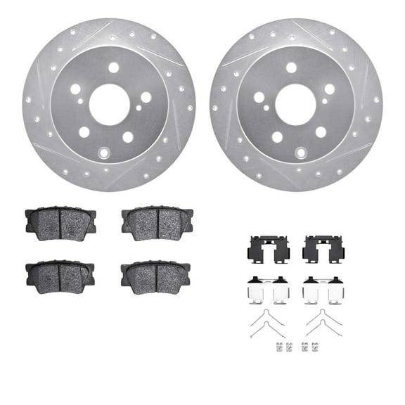 Dynamic Friction Company Rear Brake Rotors-Drilled and Slotted-Silver with 5000 Advanced Brake Pads includes Hardware 7512-76177