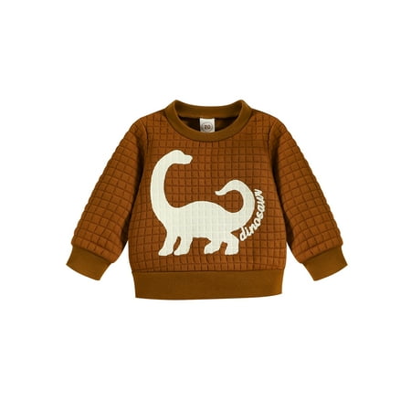 

Infant Baby Long Sleeve Sweatshirt Dinosaur Print Waffle Crew Neck Pullovers Warm Winter/Fall Hoodies