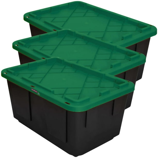 Caja de Almacenamiento BoxUpGreen 3Pzas 102 Lt 77x52x38cm Apilable Polietileno Color Negro/Verde.