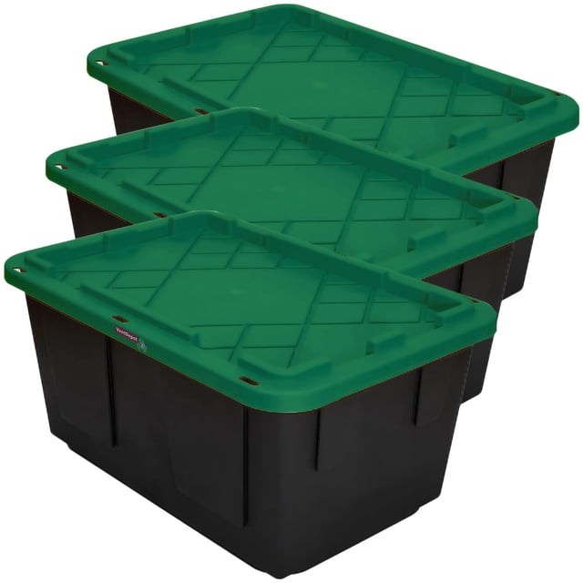 Caja de Almacenamiento BoxUpGreen 3Pzas 102 Lt 77x52x38cm Apilable Polietileno Color Negro/Verde.