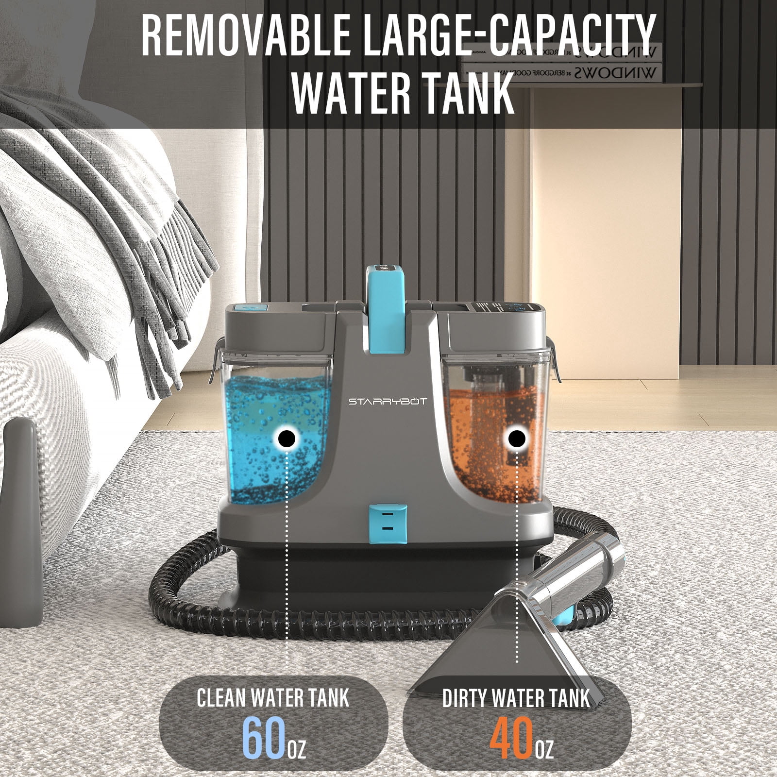 Starrybot Portable Carpet Cleaner Machine with Steam and Heating Techology,18Kpa Powerful Suction with Versatile Tools for Pets, Couch,Spot Cleaner for Stairs/Furniture/Rug