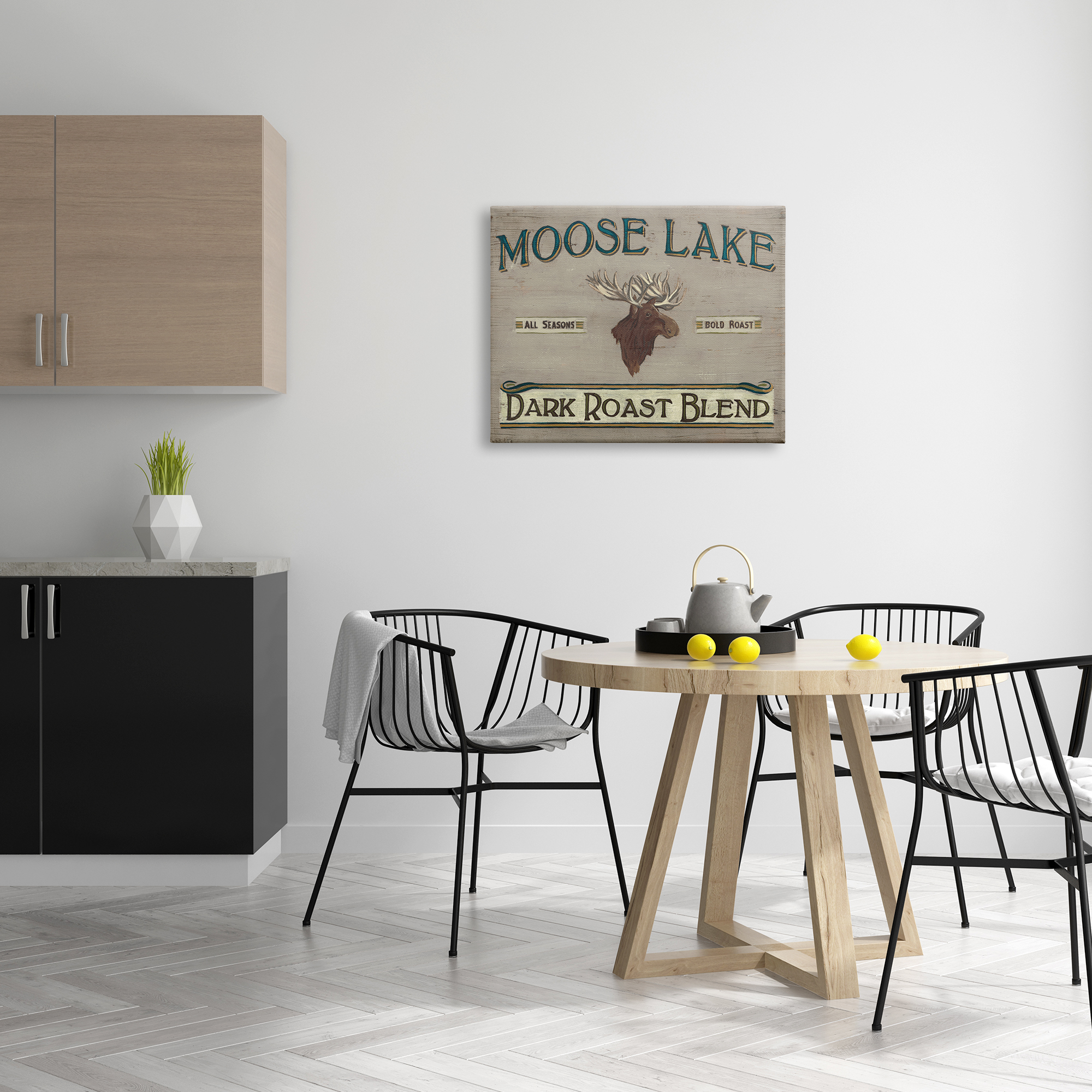 Stupell Industries Moose Lake Dark Roast Coffee Blend Sign Vintage Animal Food & Beverage Painting Gallery Wrapped Canvas Print Wall Art, 24 x 30