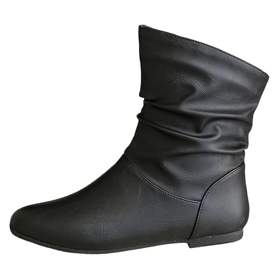 IUJSOY Women's Ankle Boots Slouchy Wide Calf Booties Pull on Classic Pointed Toe Flat Short Boots
