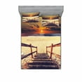 thumbnail image 2 of Ambesonne Beach Fitted Sheet & Pillow Sham Set, Romantic Sunset Skyline, Twin, Orange Cream, 2 of 3