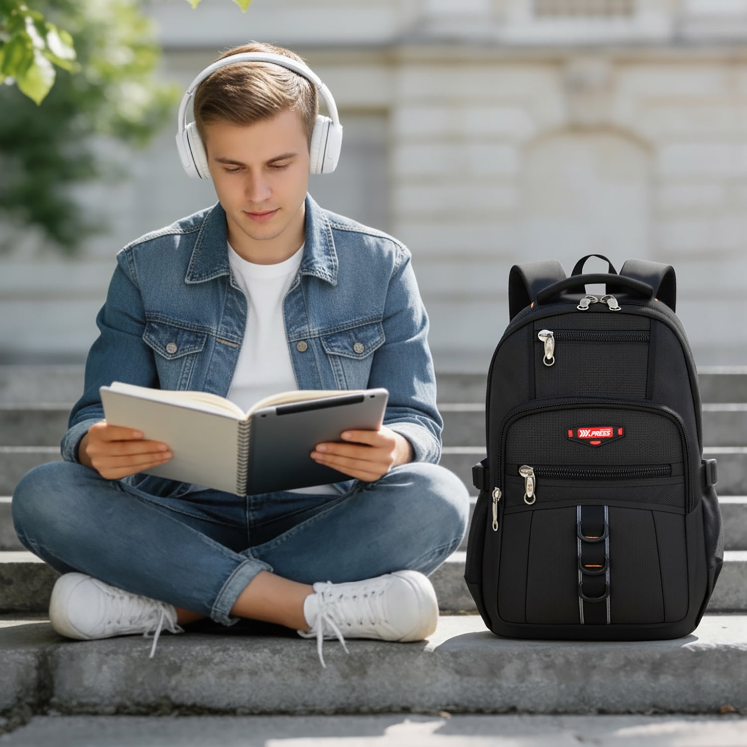 Travel Backpack for Men Women Water-resistant Multi-Pocket Bag Lighweight Casual Work Hiking Daypack School Bookbag, Black, BP8017