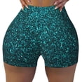 thumbnail image 2 of Balery teal sparkling Pantalones cortos de entrenamiento estampados para mujer, sin costuras, ajustados, para gimnasio, yoga, correr, deportes, ejercicio activo, fitness.-X-Large, 2 of 8