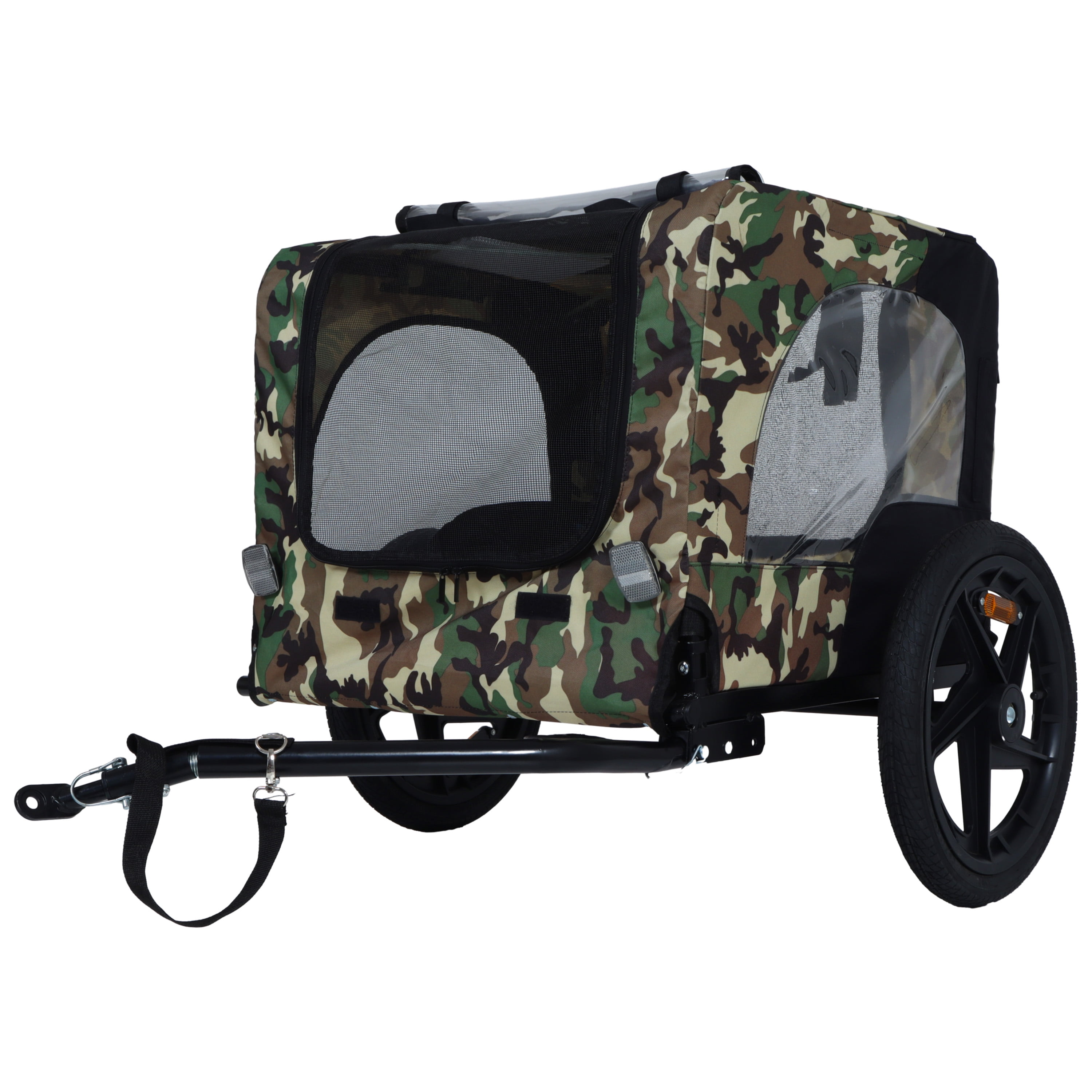 Foldable Pet Bike Trailer for Small & Medium Pets, Heavy-Duty Steel Frame Bicycle Dog Cart with 16" Inflatable Wheels, Waterproof Fabric, Ventilated Mesh & Internal Safety Leash