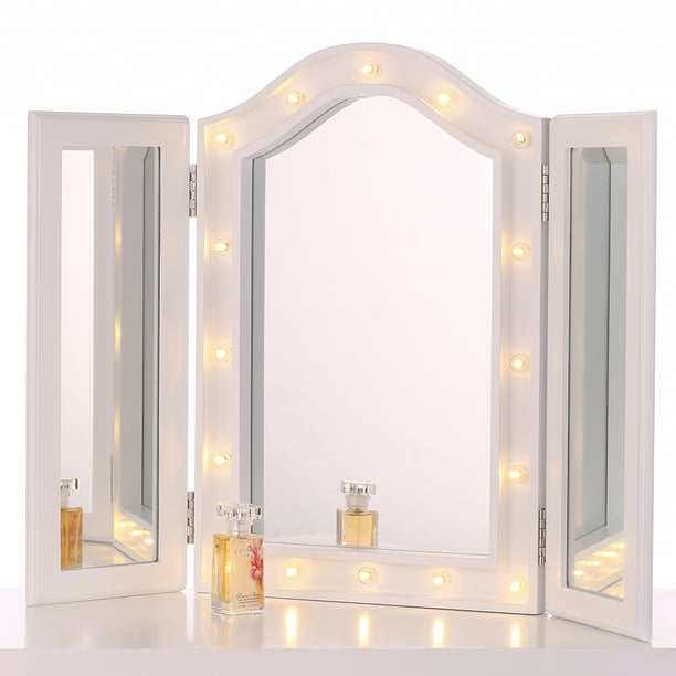 Led Lighted Trifold Vanity Mirror Stand, Vanity Mirror On Stand With Lights