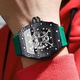 thumbnail image 4 of Reloj de Cuarzo Esqueleto Tonneau para Hombre, Correa de Silicona Impermeable Luminosa Estilo de Carreras, 4 of 5