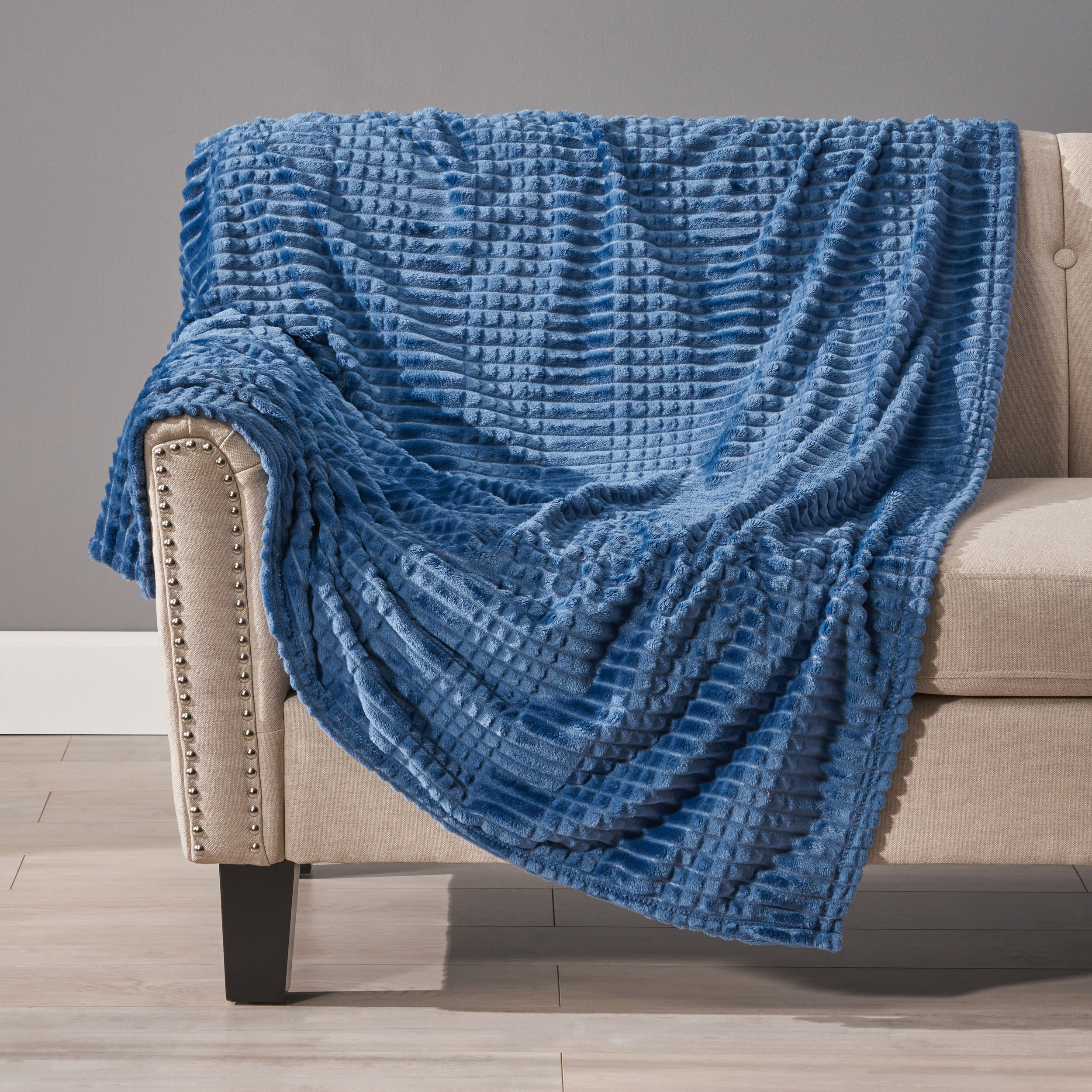 Noble House Darwin Corduroy Plush Throw Blanket, Blue