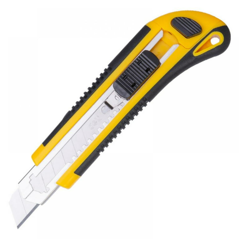 Heavy Duty Box Cutter - Retractable Utility Knife with Spare Blades,  Ergonomic Design, Built-In Storage, Safe Lock System, Ideal for Cardboard,  Paper