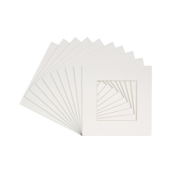 Pack of 10 16x16 Square White Picture Mats with White Core Bevel Cut for 12x12