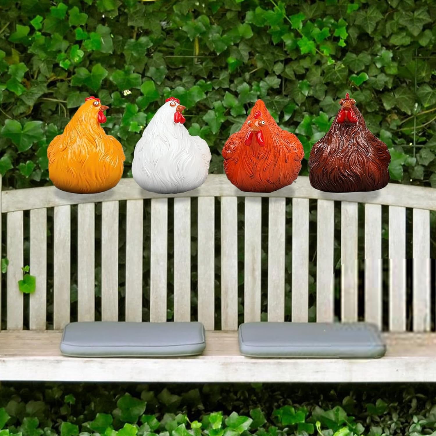 Chickens Statue Funny Yard Decor:Resin Chicken Figurines,Tree Fence Decorations Outdoor,Chicken Decorations for Garden,Farm,Patio,Backyard (Yellow)