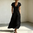 thumbnail image 2 of HVOBTTY Summer Women's Short Sleeve Mid-Length Peplum Dress V Neck Cut Modern Daily Leisure Out Wear, 2 of 5