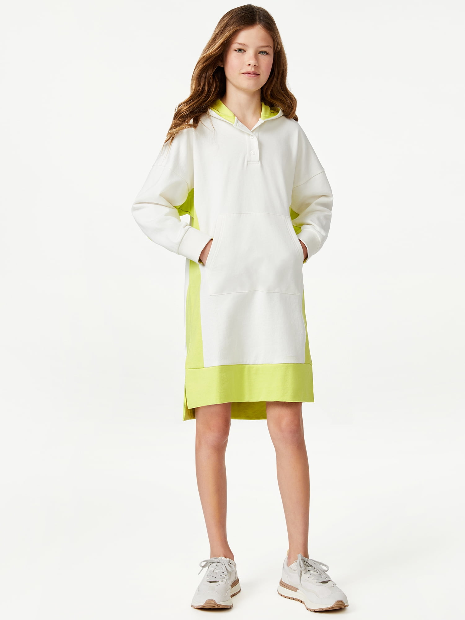 Free Assembly Girls Color Block Hoodie Dress, Sizes 4-18