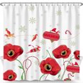 thumbnail image 1 of Rideau de Douche de Noël avec Fleurs Rouges et Design de Renne, 1 of 4